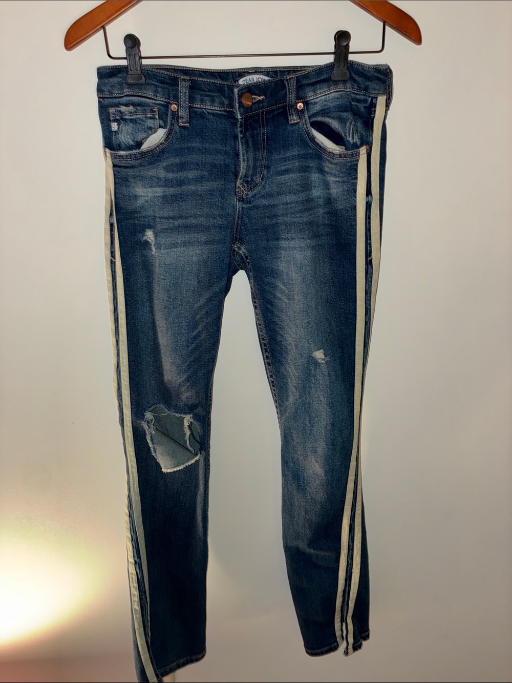 Dear John Dark Blue Skinny Jeans with Cream Side Stripes